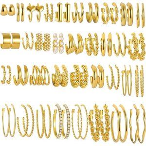 36 Pairs Gold Hoop Earrings Set  Women Girls Multipack Hypoallergenic Chunky